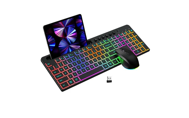 Wireless Keyboard And Mouse Set 2.4g Silent Ergonomic Combo With Backlit Keys - Card Slot & Usb Receiver Plug & Play
