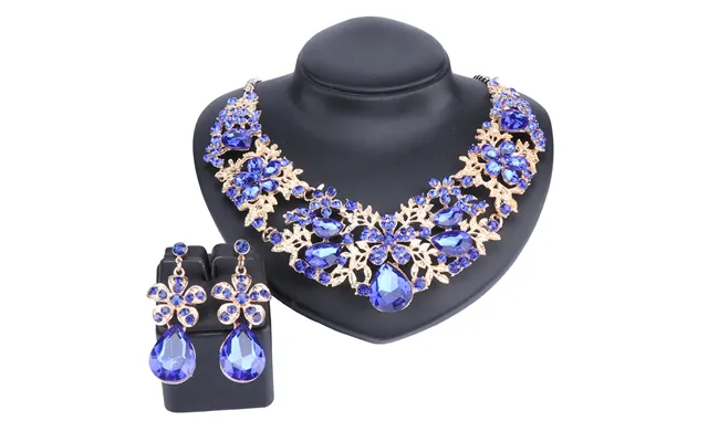 Women Bridal Rhinestone Crystal Teardrop Wedding Statement Necklace Earring Collar Boho Jewelry Sets For Brides