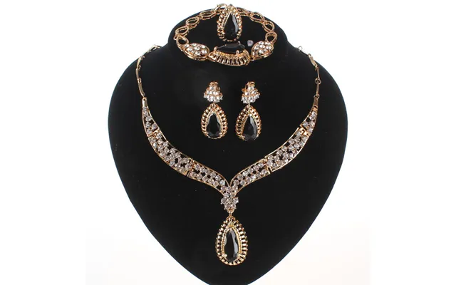 Women Fashion Jewelry Set Necklace Earrings Bracelet Ring Water Drop Crystal Rhinestone Gem Party For