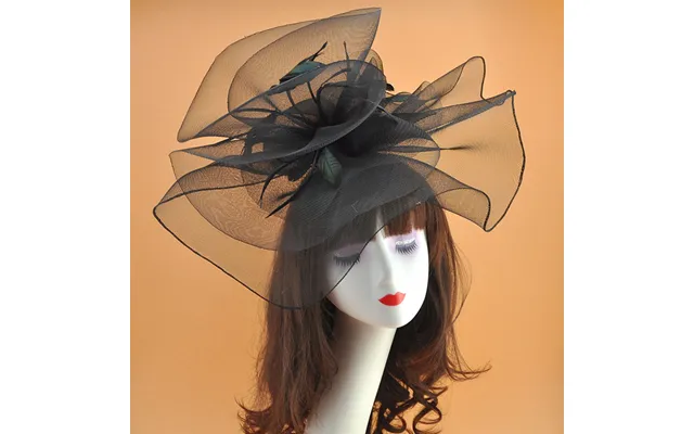 Women Large Organza Top Flower Fascinator Hat Exaggerated Feather Chiffon Kentucky Derby Wedding Party Bridal Headwear