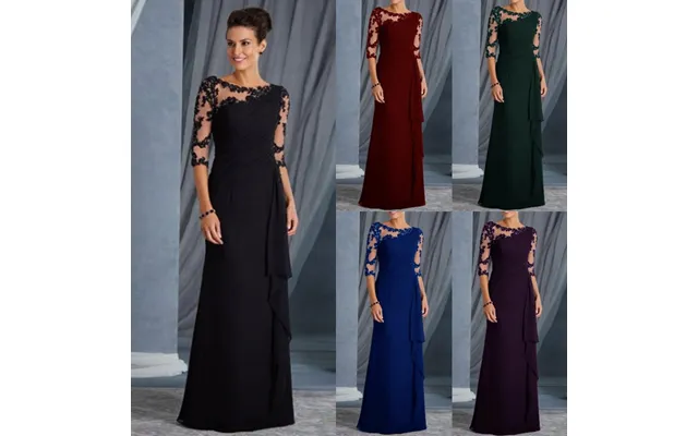 Women's Beauty Clothing Long Lace See-through Round Neck Mid-sleeve Dress - Wedding Dress