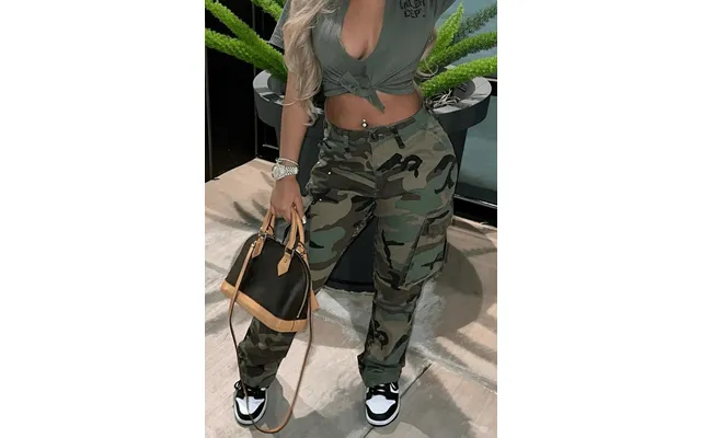 Women's Clothing Ins Style High Waist Straight Multi-color Camouflage Overalls