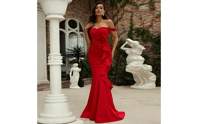 Women's Clothing One-word Collar Sleeveless Temperament Slim Long Section Solid Color Banquet Bridesmaid Dress Evening D