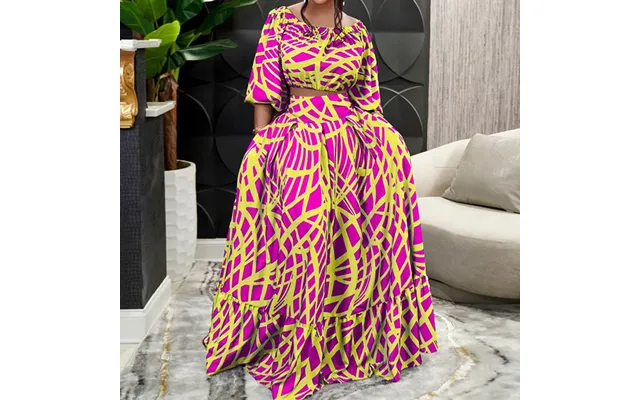 Women's Fashion Lapel Five-point Sleeve Abstract Painted Large Skirt Casual Suit