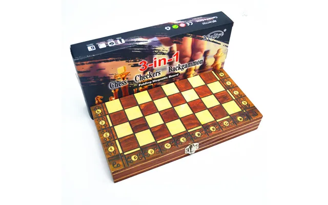Wooden Magnetic Chess 3-in-1 Set Portable Foldable Puzzle Competition Board Game Toys