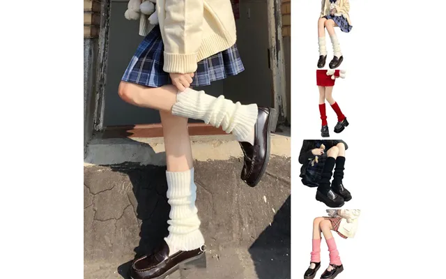 Zhuoxinder 1 Pair Leg Warmers Mid Calf Thickened Knitted Lolita Ribbed Keep Warm Solid Color Autumn Winter Women Boot