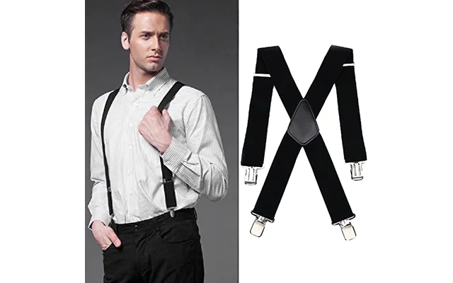 Zhuoxinder Adjustable Men Elastic Clip-on X-back Suspender Pants Wide Band Braces Strap-black
