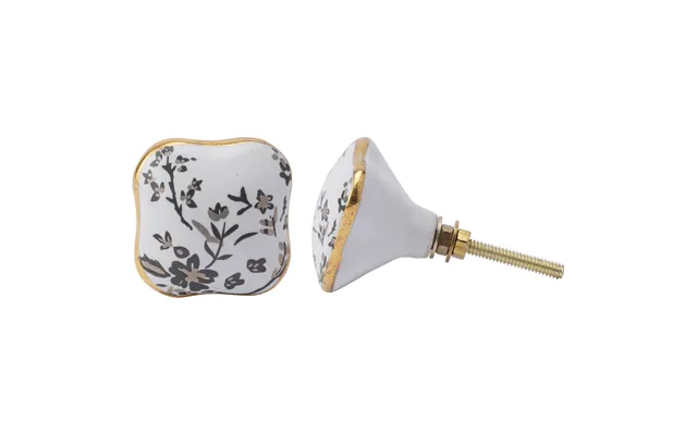 White And Grey Floral Ceramic Drawer Pull