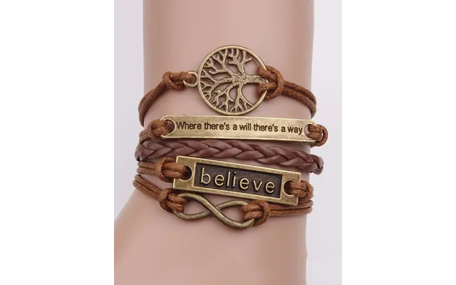 1pc Braided Leather Bracelet With Tree Of Life - Brown One Size