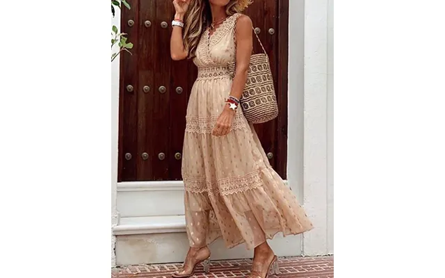 Lace Deep V Wedding Bridal Dress Banquet Evening Party Maxi Dress White Dress - Beige L 8-10