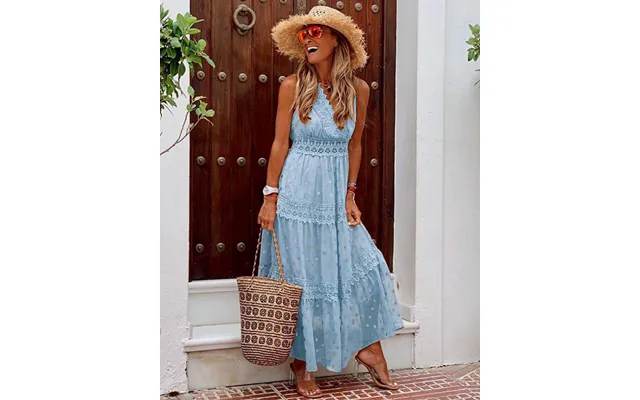 Lace Deep V Wedding Bridal Dress Banquet Evening Party Maxi Dress White Dress - Sky Blue 2xl 14