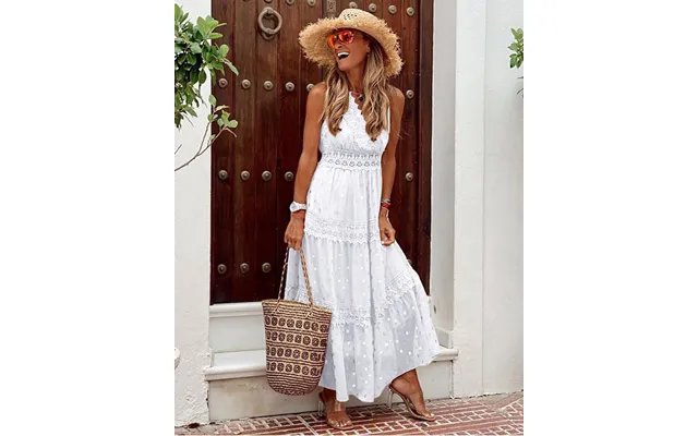 Lace Deep V Wedding Bridal Dress Banquet Evening Party Maxi Dress White Dress - White M 6