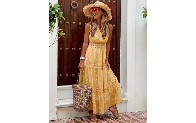 Lace Deep V Wedding Bridal Dress Banquet Evening Party Maxi Dress White Dress - Yellow Xl 12