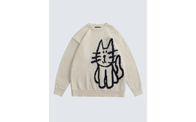 Simple Cat Doodle Sweater - Beige M 6