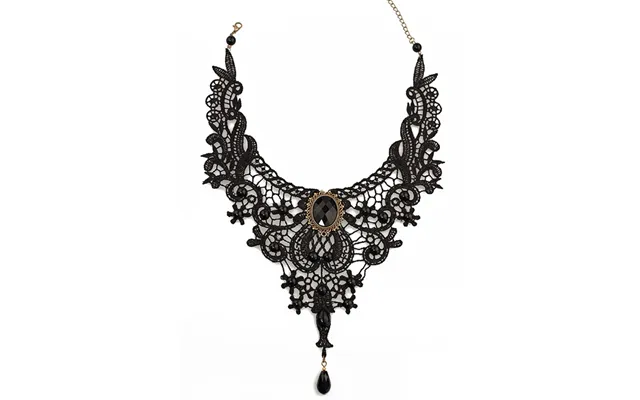 Vintage Halloween Beaded Lace Choker - Black One Size