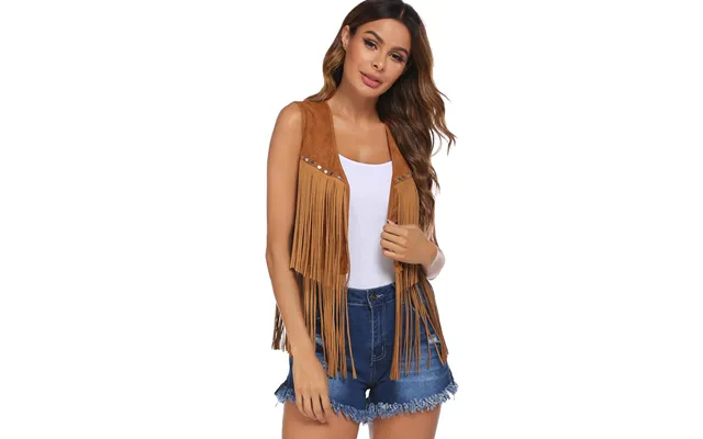 Zeagoo Fringe Vest 70s Cowgirl Costume Faux Suede Rave - Light Coffee L 8-10
