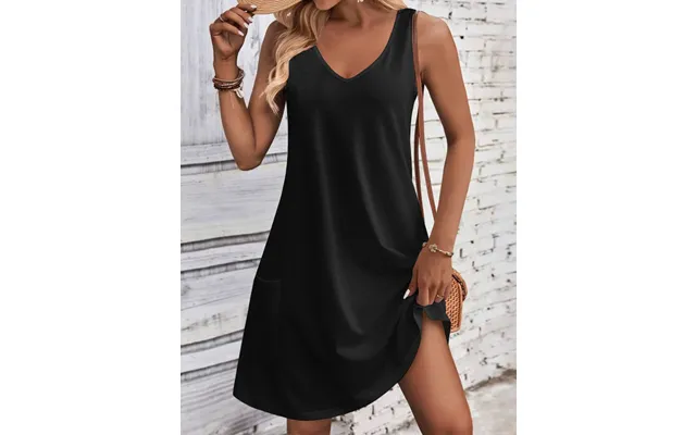 Zeagoo Loose V Neck Sleeveless Sundresses Swimsuit Coverup - Black Xl