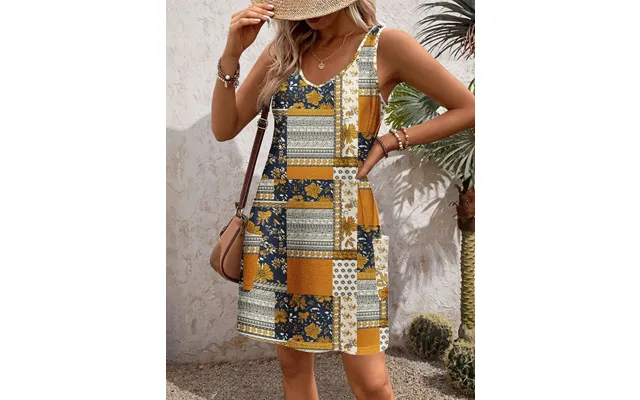 Zeagoo Loose V Neck Sleeveless Sundresses Swimsuit Coverup - Bohemian-printed S
