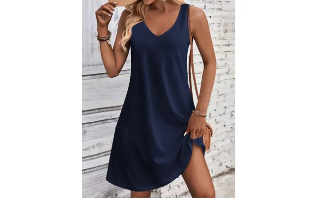 Zeagoo Loose V Neck Sleeveless Sundresses Swimsuit Coverup - Navy Blue S