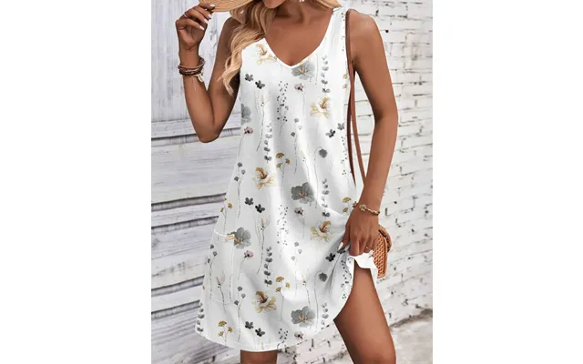 Zeagoo Loose V Neck Sleeveless Sundresses Swimsuit Coverup - White-printed L