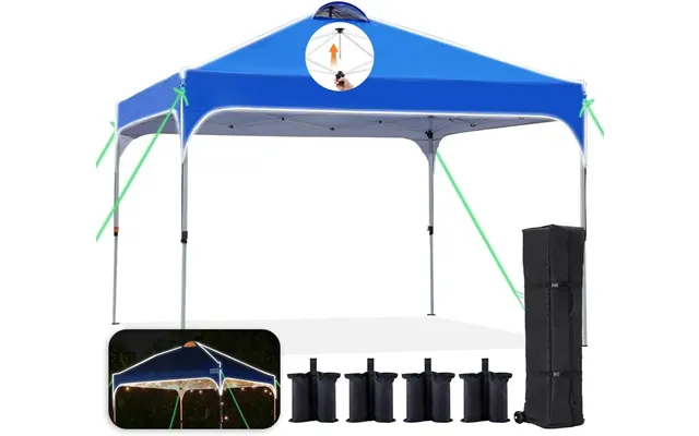 10' X 10' White Pop Up Canopy Tent Easy One Person Set Up - Blue