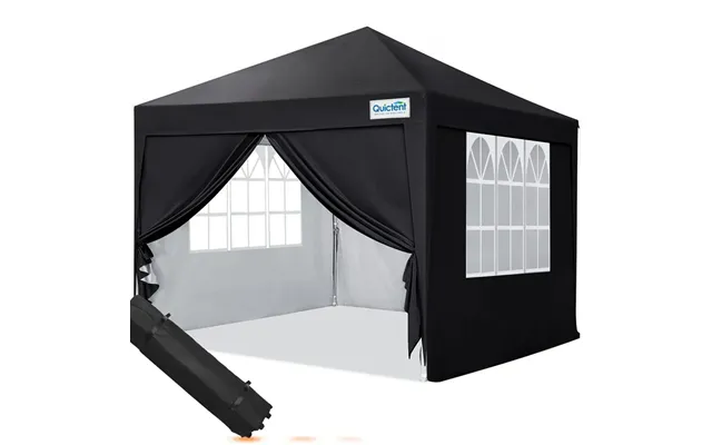 10'x10' Upgraded Pop Up Canopy Tent With Church Sidewalls - Black