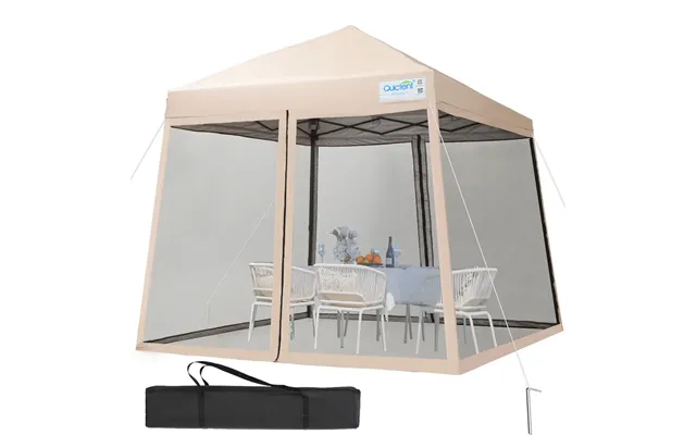 9' X 9' Pop Up Canopy Tent With Netting - Tan