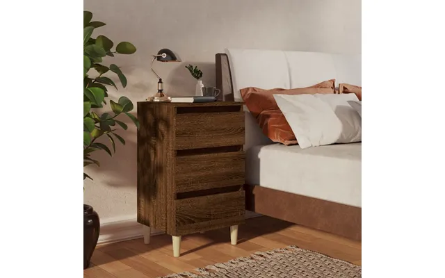 Vidaxl Bedside Table With Massive Wooden Legs 40x35x69 Cm Brown Egetræsfarve product image