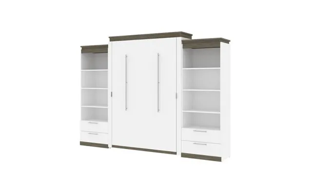 Bestar Orion 124 Queen Murphy Bed And 2 Bookcases With Drawers In White product image