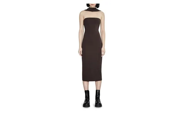 Et Ochs Womens Brown Zippered Slitted Bandeau Neckline Faux Scarf Sleeveless Midi Evening Body Con Dress 6 product image