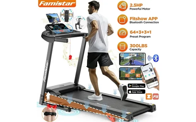 Famistar 2.5hp Folding Treadmill For Home W App Control 300lbs Capacity Adjustable Incline 64 3 3 1 Programs Bluetooth S product image