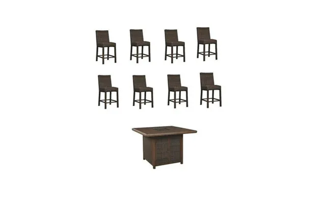 Home Square Set Of 9 Patio Fire Pit Pub Table And Wicker Bar Stools In Brown product image