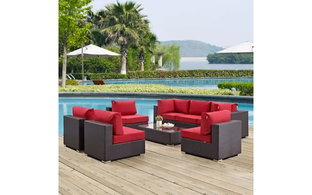 Modway Convene 8-piece Aluminum & Rattan Patio Sectional Set In Espresso Red product image