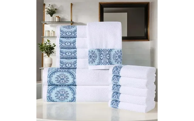 Superior Medallion Cotton 12 Piece Towel Set White Aqua product image